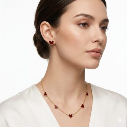 CONJUNTO DE CORAZÓN COLOR VINO