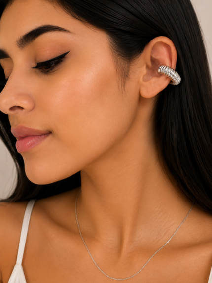 Ear cuff chunky plateado