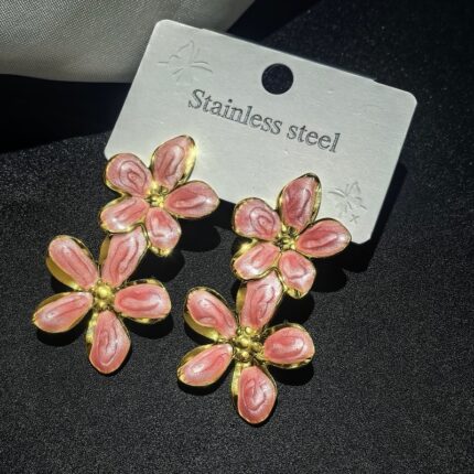 Aretes flor doble rosada